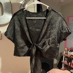 Black silk crop top